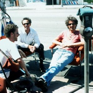 INTOLERABLE CRUELTY,  Screenwriter Ethan Coen, producer Brian Grazer, director Joel Coen on the set, 2003, (c) Universal