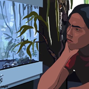 David Jewell (left) and Caveh Zahedi (right) in Waking Life.