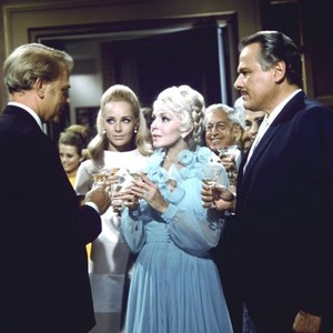 THE BIG CUBE, front first, second and third from left: Dan O'Herlihy, Karin Mossberg, Lana Turner, 1969