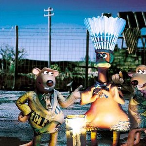 CHICKEN RUN, 2000 (l to r) Nick (Timothy Spall), Ginger (Julia Sawalha), Fetcher (Phil Daniels). Nick and Fetcher trying to sell goods to Ginger.