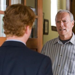 (L-r) Father Janovich (CHRISTOPHER CARLEY) and Walt Kowalski (CLINT EASTWOOD) in Warner Bros. Pictures' and Village Roadshow Pictures' drama "Gran Torino," distributed by Warner Bros. Pictures. PHOTOGRAPHS TO BE USED SOLELY FOR ADVERTISING, PROMOTION, PUBL