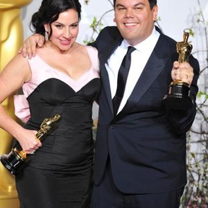 Kristen Anderson-Lopez, Robert Lopez, Best Achievement in Music Written for Motion Pictures, Original Song in the press room for The 86th Annual Academy Awards - Press Room 2 - Oscars 2014, The Dolby Theatre at Hollywood and Highland Center, Los Angeles, C
