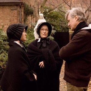Amy Adams, Meryl Streep and John Patrick Shanley on the set of "Doubt"