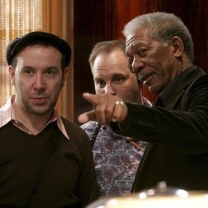 LUCKY NUMBER SLEVIN, director Paul McGuigan (left), Morgan Freeman (right), on set, 2006, ©The Weinstein Company