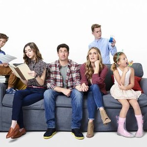 Jack Stanton as Marc, Ashley Boettcher as Nicole, Jason Biggs as Mike, Maggie Lawson as Kay, Connor Kalopsis as Brian and Oakley Bull as Leila (from left)