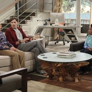 Two and a Half Men, Jon Cryer (L), Ashton Kutcher (C), Kimberly Hebert Gregory (R), 'This Unblessed Biscuit', Season 11, Ep. #3, 10/10/2013, ©CBS