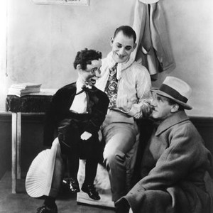 UNHOLY THREE, THE, Lon Chaney Sr., with director Tod Browning, 1925, candid on the set