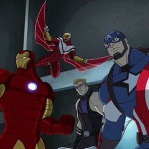 Marvel's Avengers Assemble, from left: Adrian Pasdar, Bumper Robinson, Troy Baker, Roger Craig Smith, 'The Thunderbolts', Season 3: Ultron Revolution, Ep. #4, ©DISNEYXD