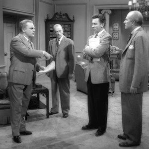 LOVE ME OR LEAVE ME, James Cagney (left), right back to front: Robert Keith, Cameron Mitchell, Richard Gaines, 1955