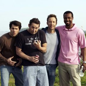 BACK IN THE DAY, from left: Kristoffer Polaha, Harland Williams, Michael Rosenbaum, Isaiah Mustafa, 2014. ©Screen Media Films