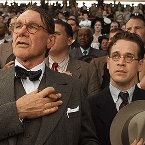 (L-R) Harrison Ford as Branch Rickey and T.R. Knight as Harold Parrott in "42."
