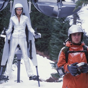 Agent Cody Banks (FRANKIE MUNIZ) and his CIA mentor Ronica Miles (ANGIE HARMON) prepare to infiltrate the villain's mountaintop lair in MGM Pictures' action-adventure AGENT CODY BANKS.