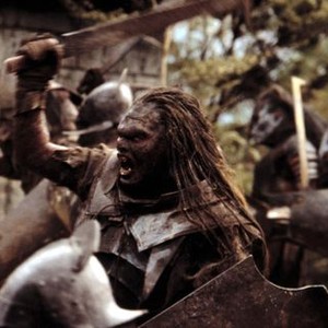 THE LORD OF THE RINGS: THE FELLOWSHIP OF THE RING, Uruk-Hai battle, Lawrence Makoare as Lurtz, 2001