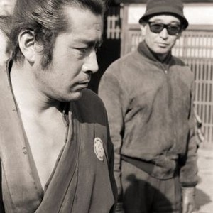 YOJIMBO, (aka YOJINBO), from left: Toshiro Mifune, director Akira Kurosawa, on set, 1961
