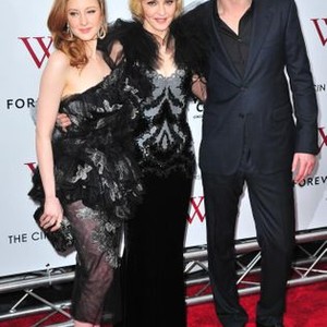 Andrea Riseborough, Madonna, James D''Arcy at arrivals for W.E. Premiere Presented by Weinstein Company, The Cinema Society and Forevermark, The Ziegfeld Theatre, New York, NY January 23, 2012. Photo By: Gregorio T. Binuya/Everett Collection