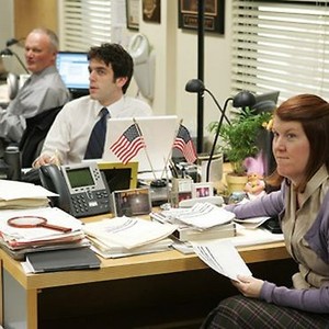 The Office, Creed Bratton (L), B.J. Novak (C), Kate Flannery (R), 03/24/2005, ©NBC