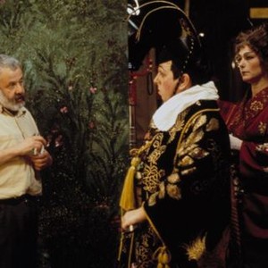TOPSY-TURVY, Mike Leigh directs Timothy Spall and Louise Gold, 1999.