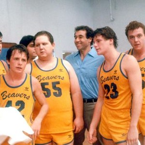 TEEN WOLF, Michael J. Fox, (second from left), Mark Holton, (third from left), Jay Tarses (3rd from right), Doug Savant (second from right), 1985, ©MGM