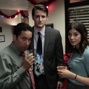 The Office, Oscar Nuñez (L), Zach Woods (C), Lindsey Broad (R), 'Christmas Wishes', Season 8, Ep. #10, 12/08/2011, ©NBC