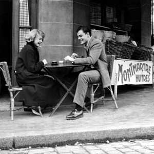 THE RELUCTANT DEBUTANTE, Sandra Dee and John Saxon stop at a sidewalk cafe while on location, Paris, France, 1958