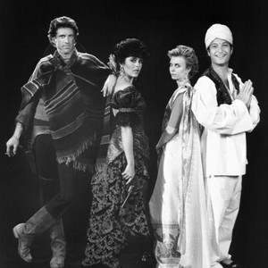 A FINE MESS, from left: Ted Danson, Maria Conchita Alonso, Jennifer Edwards, Howie Mandel, 1986. ©Columbia