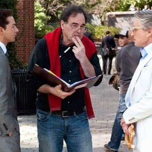 WALL STREET: MONEY NEVER SLEEPS, from left: Shia LaBeouf, director Oliver Stone, Michael Douglas, on set, 2010, ph: Barry Wetcher/TM & Copyright ©20th Century Fox Film Corp. All rights reserved.