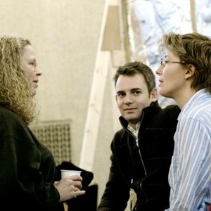 STRANGER THAN FICTION,  producer Lindsay Doran (left), Emma Thompson (far right), on set, 2006. (c) Sony Pictures