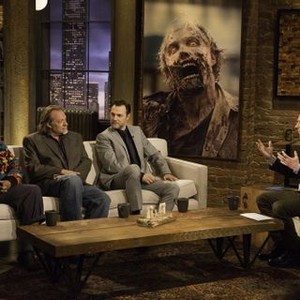 Talking Dead, from left: Reggie Watts, Gregory Nicotero, David Morrissey, Chris Hardwick, 'Season 2', 10/14/2012, ©AMC