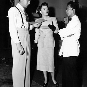 HOMECOMING, John Hodiak (left), Anne Baxter (center), ordering lucnh from studio commisary, between scenes, 1948