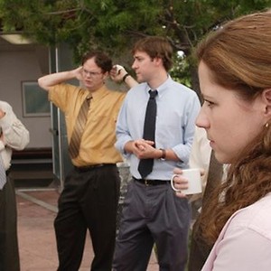 The Office, from left: Creed Bratton, Rainn Wilson, John Krasinski, Jenna Fischer, 03/24/2005, ©NBC