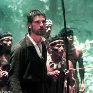Gabriel (JEREMY IRONS) leads a group of frightened natives in Warner Bros. Pictures' epic THE MISSION.