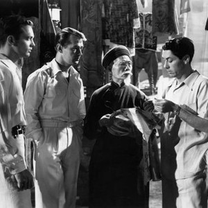 SAIGON, Douglas Dick (left), Alan Ladd (second from left), Wally Cassell (right), 1948