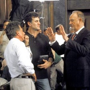 RUNAWAY JURY, Dustin Hoffman, director Gary Fleder, Gene Hackman on the set, 2003, TM & Copyright (c) 20th Century Fox Film Corp. All rights reserved.