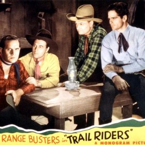 TRAIL RIDERS, John King (second from left), Max Terhune, David Sharpe, 1942