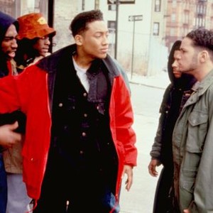JUICE, left: Tupac Shakur, Omar Epps, center: Khalil Kain, Vincent Laresca, 1992. (c)Paramount Pictures