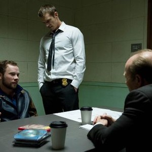The Killing, Brendan Fletcher (L), Joel Kinnaman (C), Gregg Henry (R), 'Seventeen', Season 3, Ep. #3, 06/09/2013, ©AMC