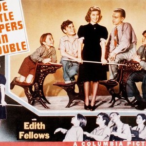 FIVE LITTLE PEPPERS IN TROUBLE, center, from left, Bobby Larson, Tommy Bond, Edith Fellows, Charles Peck, Ronald Sinclair, 1940