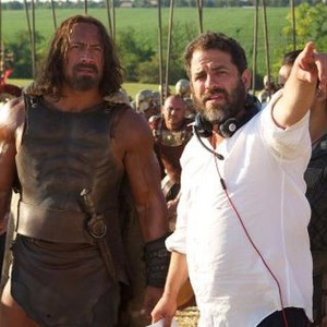 HERCULES, from left: Dwayne Johnson, director Brett Ratner, on set, 2014. ph: Kerry Brown/©Paramount Pictures