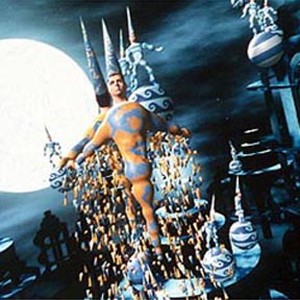 Cone-wearing characters fly by the moon in The Pet Shop Boys' video "Liberation". photo 15