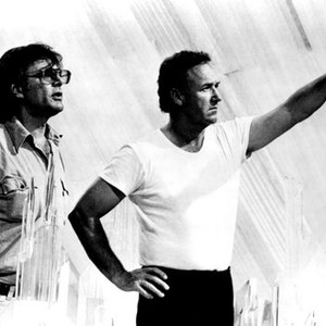 SUPERMAN, director Richard Donner, Gene Hackman on the set, 1978