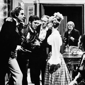 THE BAD LORD BYRON, left from front), Dennis Price, Virgilio Teixeira, Ernest Thesiger, Mai Zetterling (plaid skirt), 1949