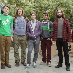 Silicon Valley, from left: Zach Woods, TJ Miller, Thomas Middleditch, Kumail Nanjiani, 'The Lady', Season 2, Ep. #4, 05/03/2015, ©HBOMR