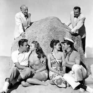ON AN ISLAND WITH YOU, standing from left: Jimmy Durante, Xavier Cugat, seated from left: Peter Lawford, Esther Williams, Cyd Charisse, Ricardo Montalban, 1948