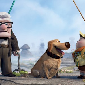 (L-R) Carl Fredericksen, Dug and Russell in "Up."