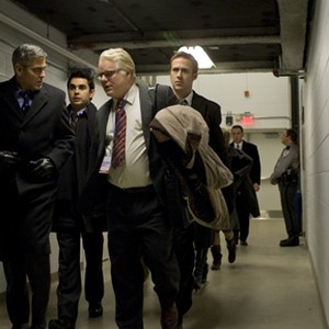 (L-R) George Clooney as Governor Mike Morris, Max Minghella as Ben Harper, Philip Seymour Hoffman as Paul Zara and Ryan Gosling as Stephen Myers in "The Ides of March." photo 4
