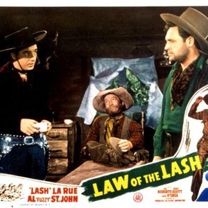 LAW OF THE LASH, Lash La Rue, Al St. John (center), 1947