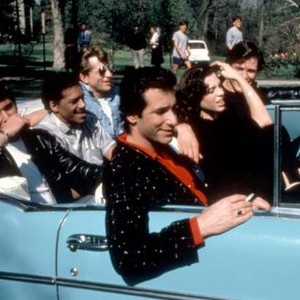 EDDIE AND THE CRUISERS, Tom Berenger (l. back seat), Matthew Laurance (front left), Helen Schneider (center front), Michael Pare (front right), 1983, (c)Embassy Pictures