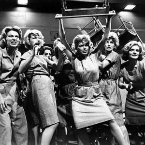 HOUSE OF WOMEN, (3rd from left) Constance Ford,  (center with arms up) Barbara Nichols, (next to her left and behind) Margaret Hayes, 1962