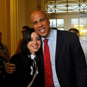 Parks and Recreation, Aubrey Plaza (L), Cory Booker (R), 'Ms. Ludgate-Dwyer Goes to Washington', Season 7, Ep. #8, 02/10/2015, ©NBC