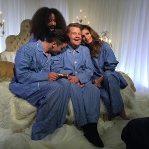 The Late Late Show With James Corden, Reggie (L), James Corden (C), Kat Dennings (R), 03/23/2015, ©CBS